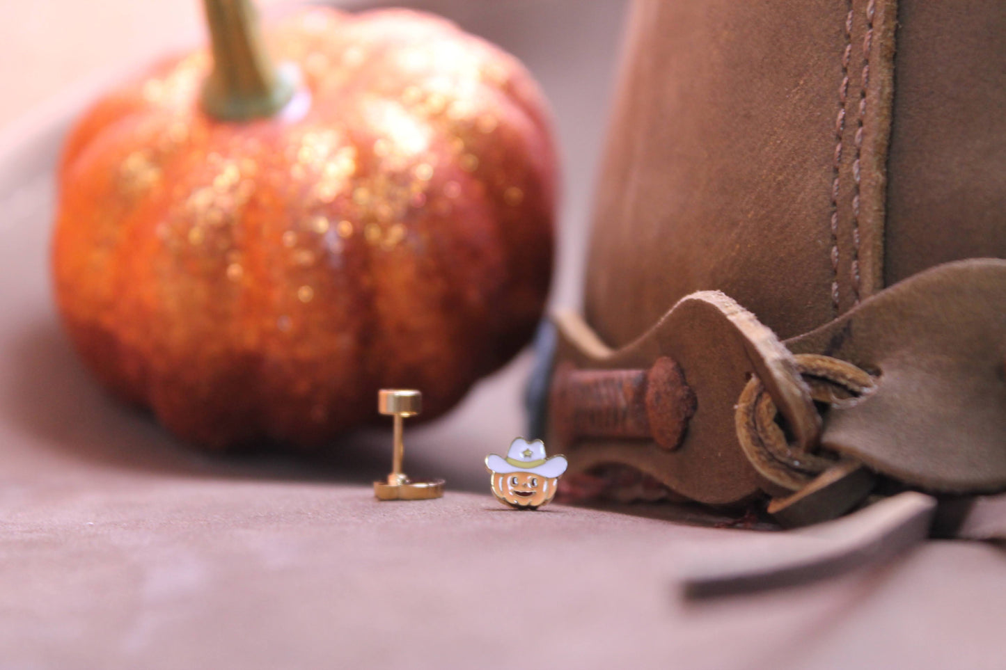 cowboy pumpkin stud earrings - fall Halloween stainless steel screwback earrings