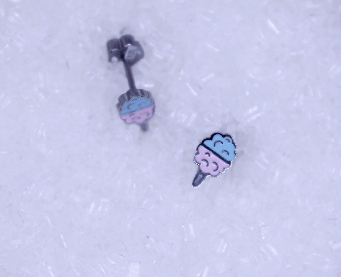 Cotton Candy stud earrings - dainty fair or circus stainless steel screwback earrings