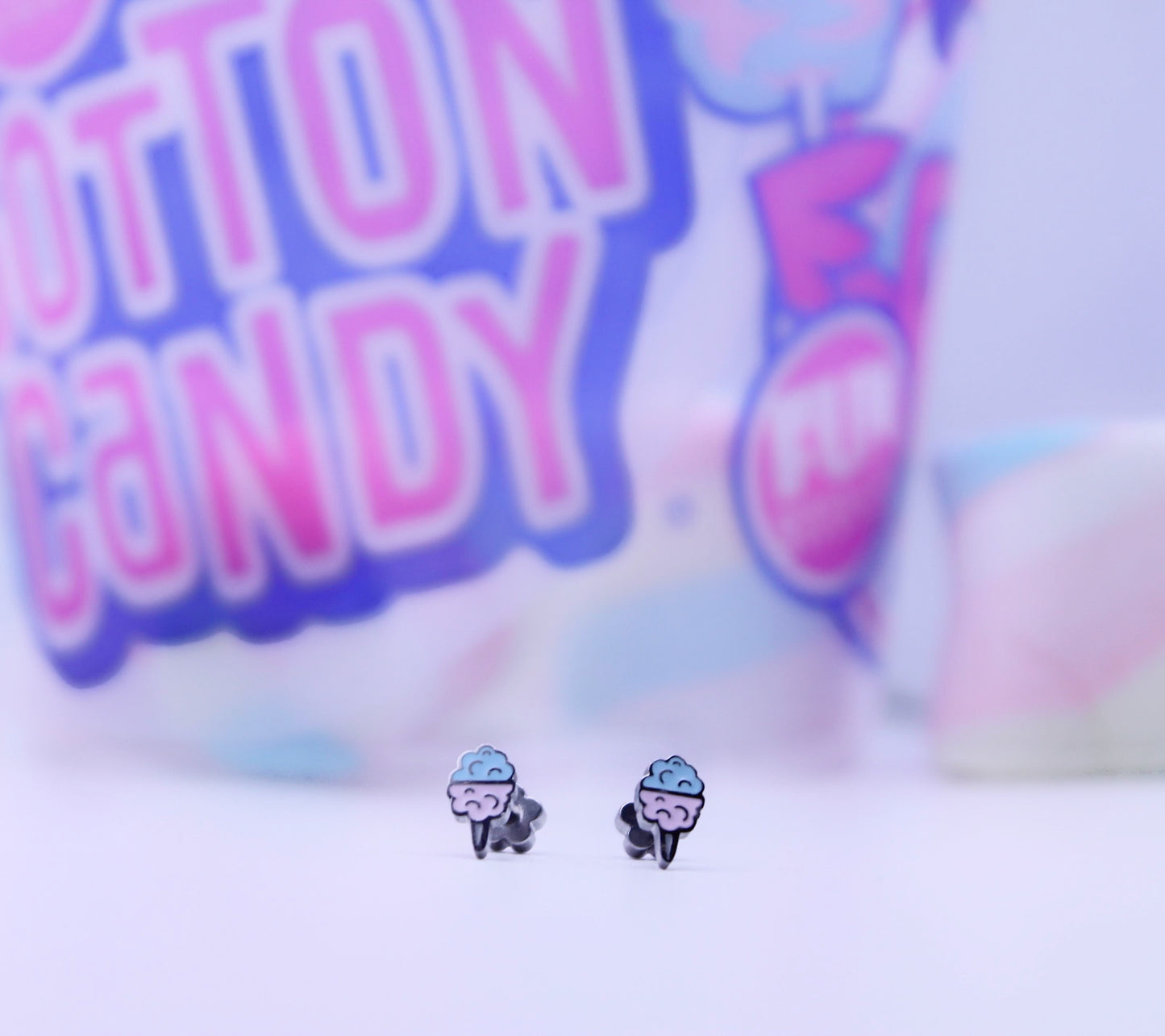 Cotton Candy stud earrings - dainty fair or circus stainless steel screwback earrings