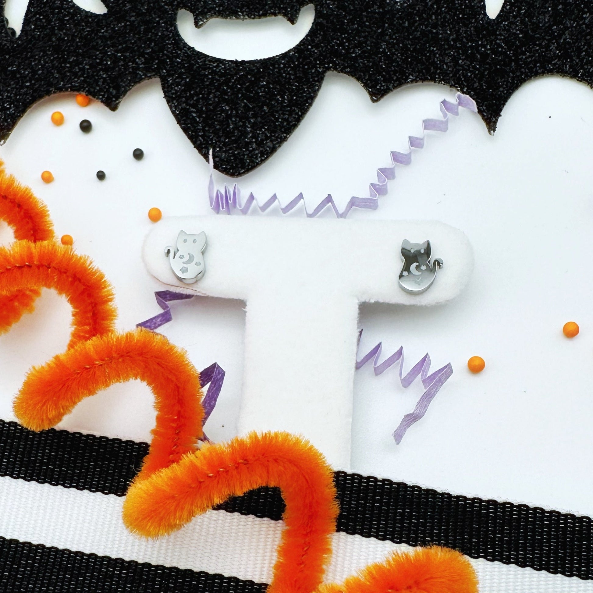 cat earrings with screwback posts and hypoallergenic for Halloween